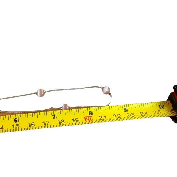 Vintage Baby Pink Cats Eye Beaded Silver Tone Necklace - Picture 5 of 5